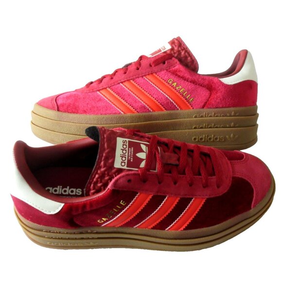 adidas Shoes - Adidas Originals Womens Gazelle Bold Suede Red Ice Gold Striped Shoes Size 7 NIB